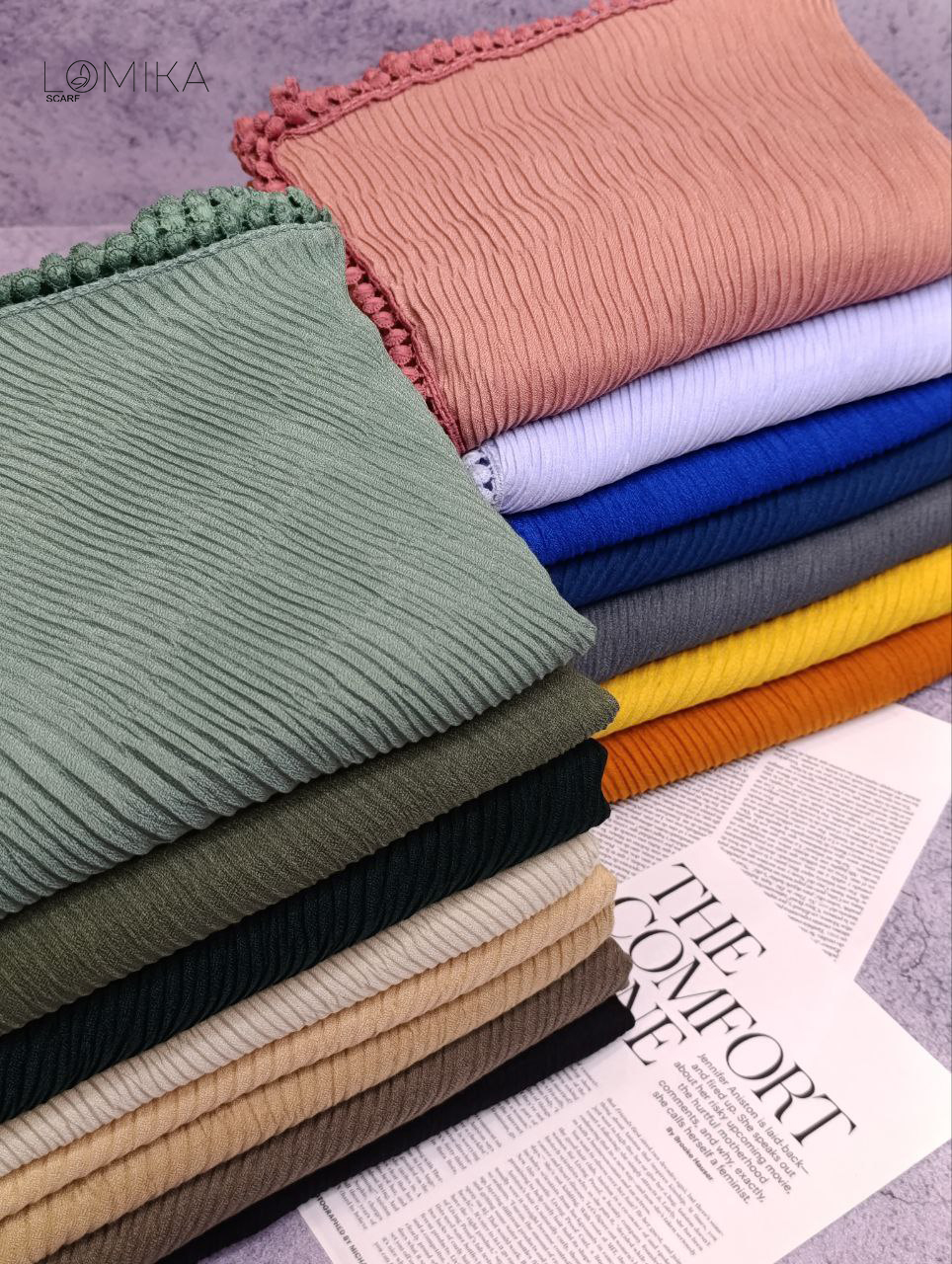 شال پلیسه پاییزه دورعدسی بسته14رنگی کد ps14 (عمده)