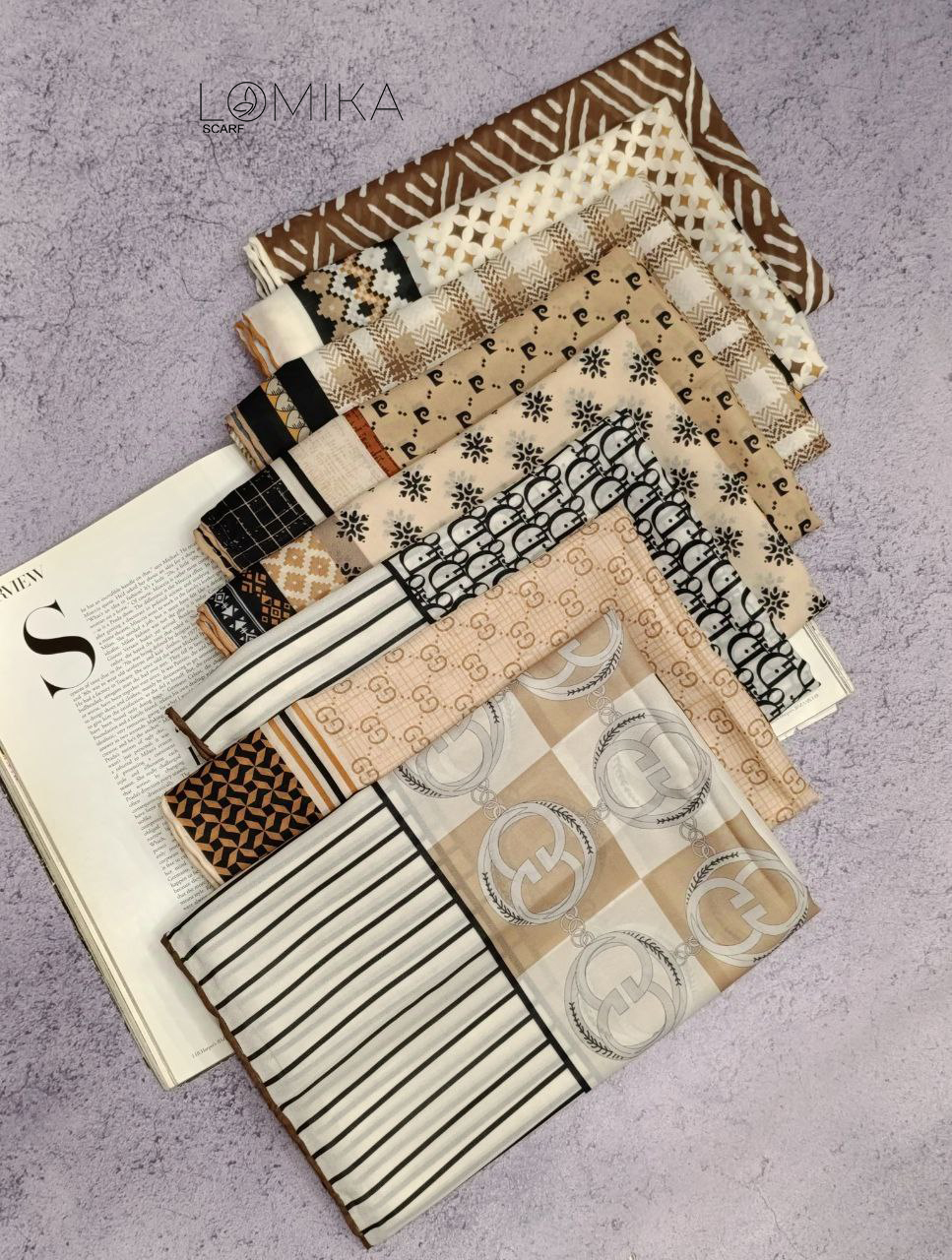 روسری حریر دستدوز بسته8طرحی کد r50 (عمده)