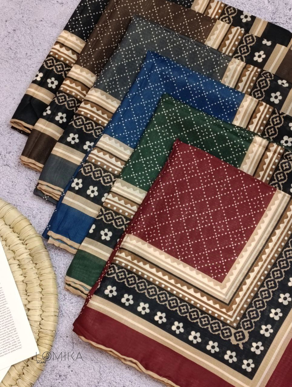 روسری حریر دستدوز بسته6رنگی کد r53 (عمده)