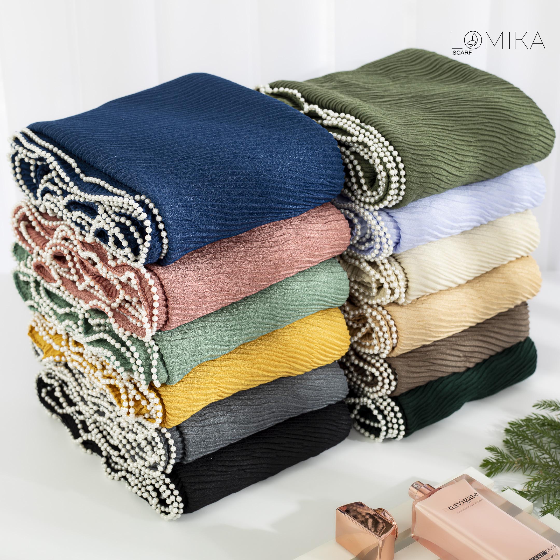 شال پلیسه دورمروارید بسته12رنگی کد sm24 (عمده)