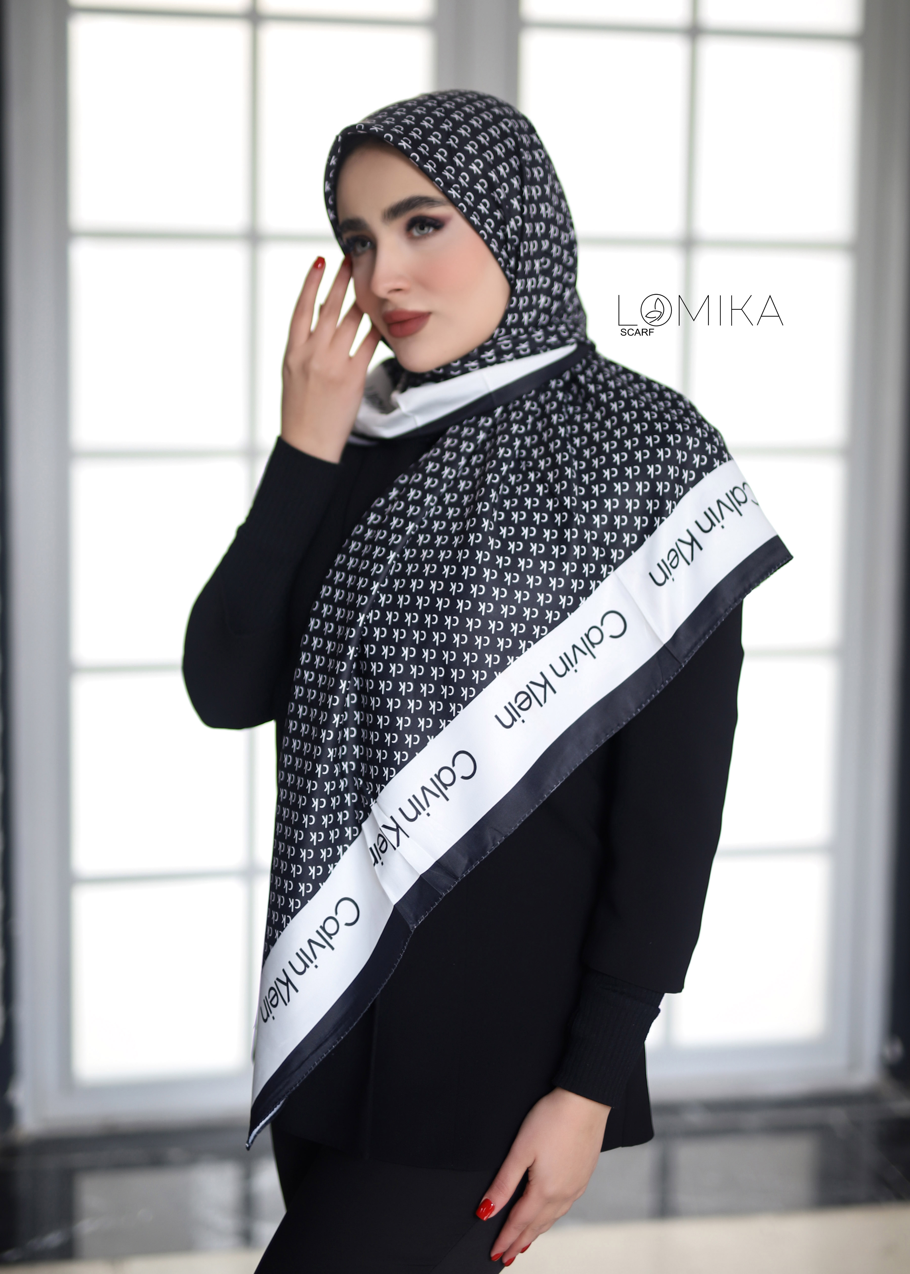 روسری ابریشم توییل پک سفیدمشکی بسته6طرحی کد r79 (عمده)