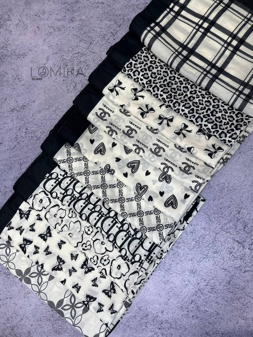 شال چاپی پک سفیدمشکی بسته10طرحی کد sh61 (عمده)