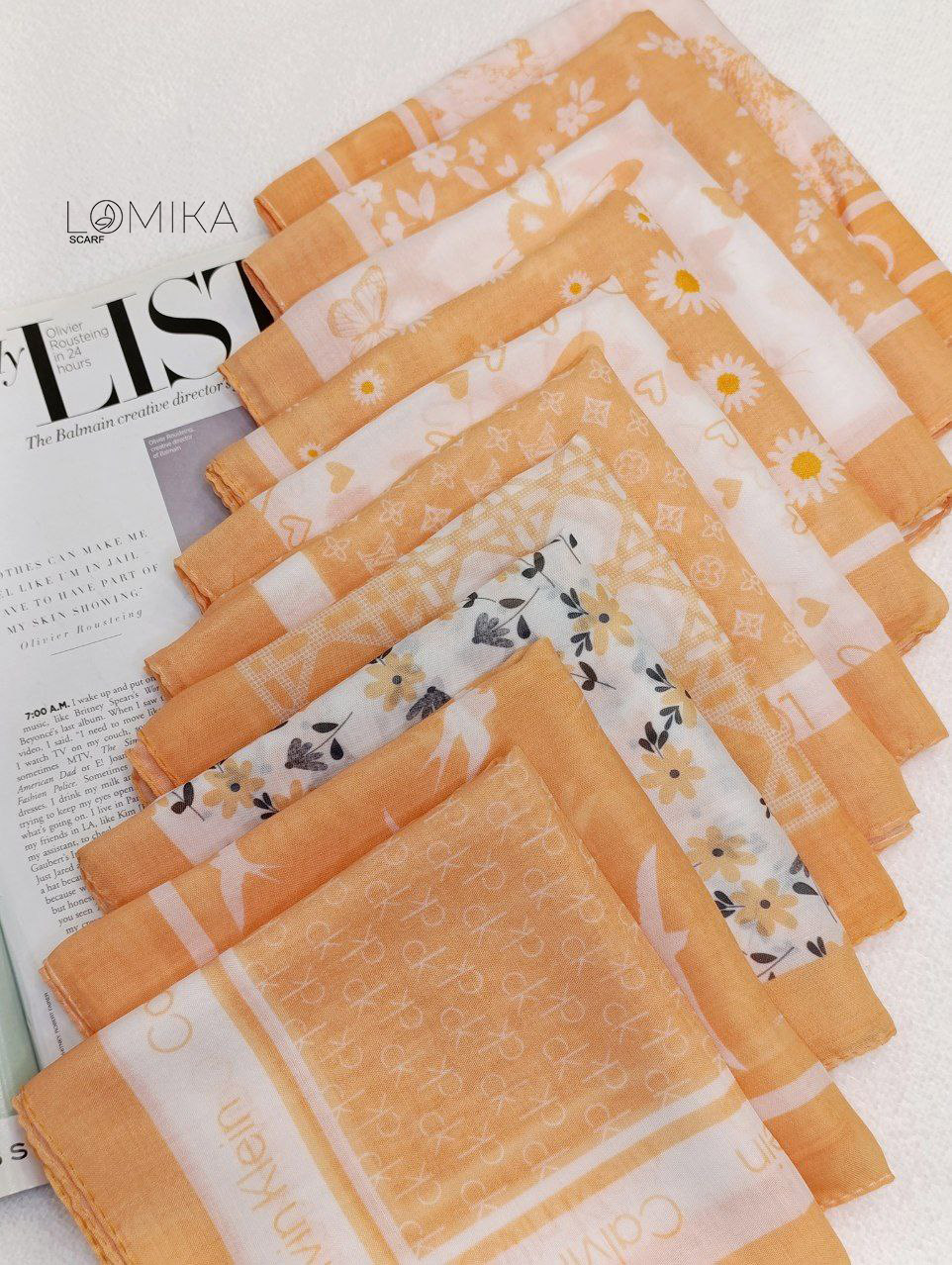 مینی اسکارف پک پرتقالی بسته10طرحی کد mt54 (عمده)