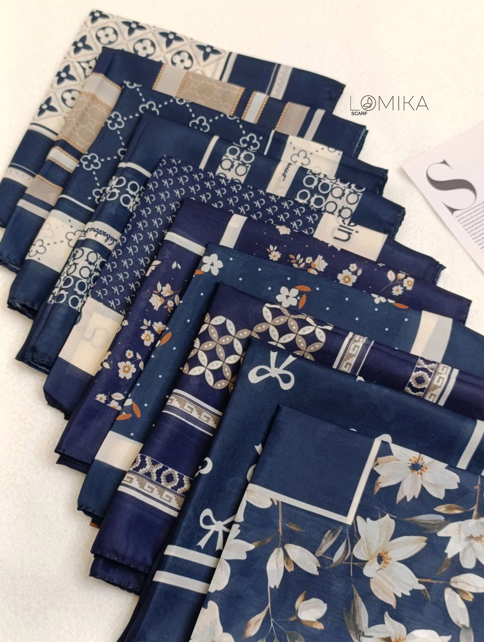 روسری حریرنخ پک سرمه ای بسته10طرحی کد r99 (عمده)