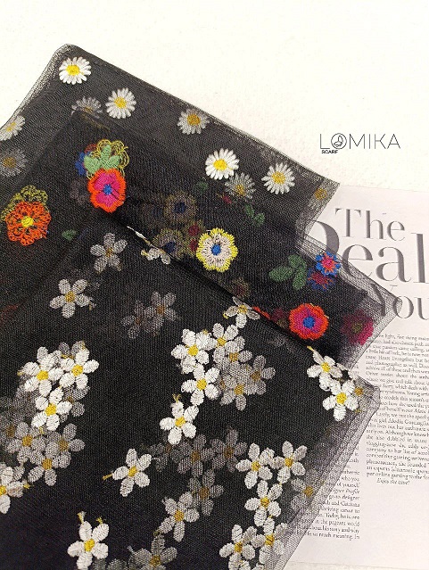 مینی اسکارف توری گلدوزی بسته3طرحی کد mm21 (عمده)