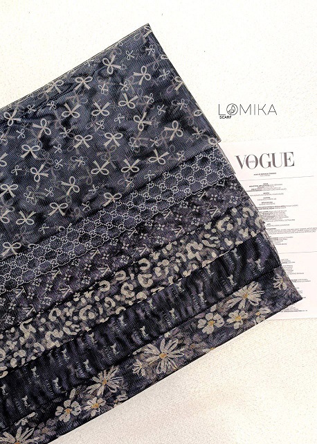 شال توری چاپی پک مشکی بسته6طرحی کد sh77 (عمده)