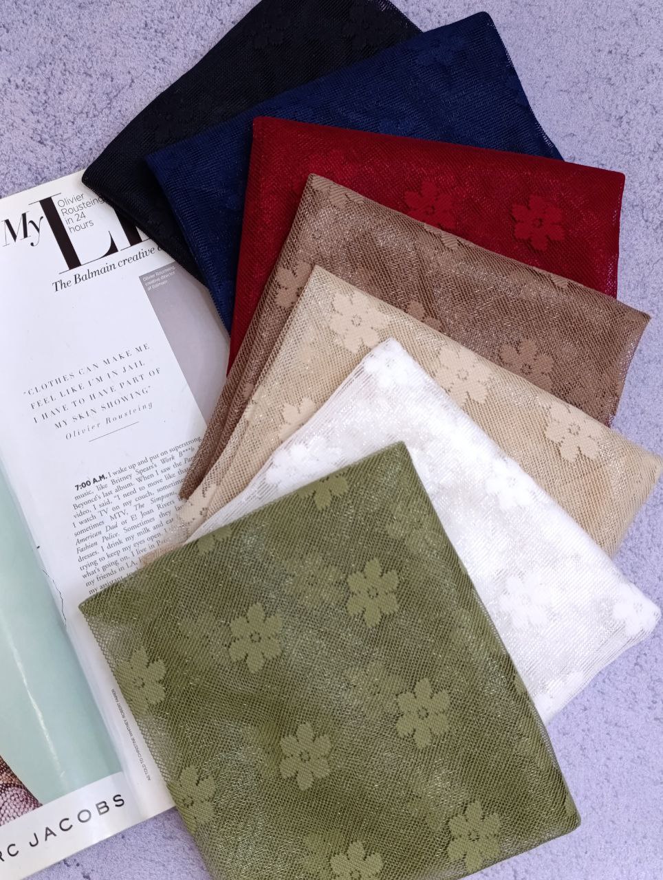 مینی اسکارف سه گوش توری بسته7رنگی کدmm9 (عمده)