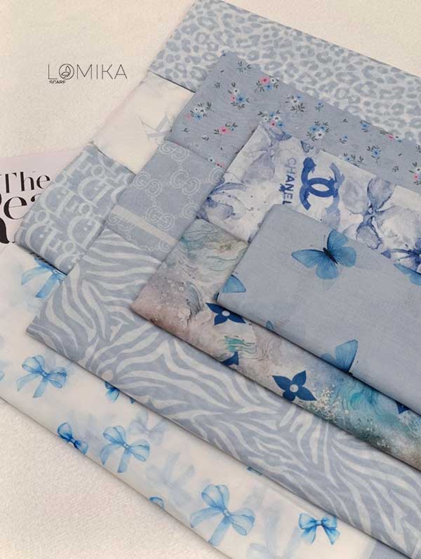 مینی اسکارف پک ابی روشن بسته10طرحی کد mt65 (عمده)