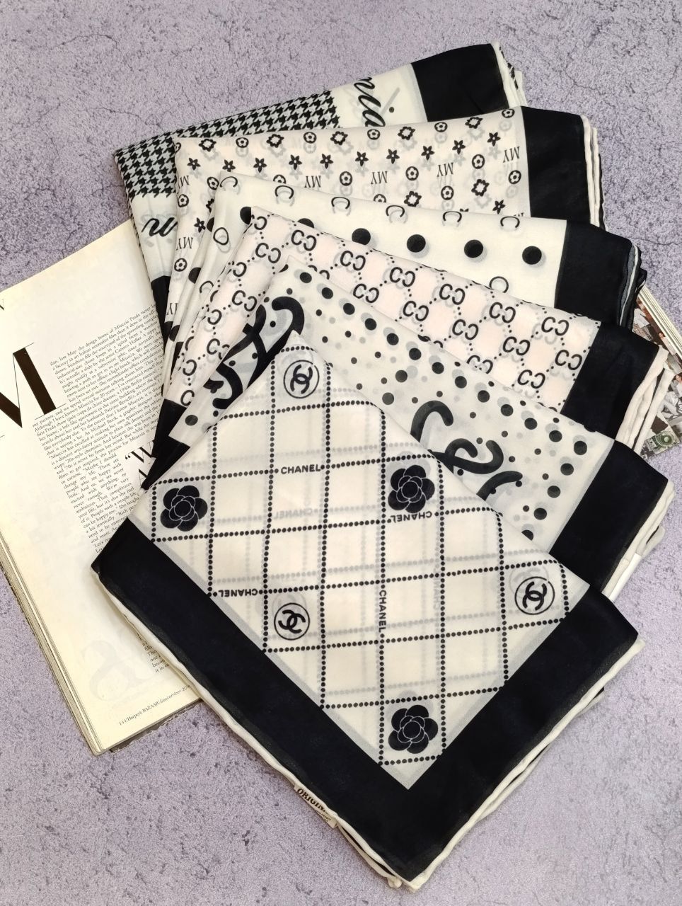 روسری حریردستدوز بسته6طرحی کد r58 (عمده)