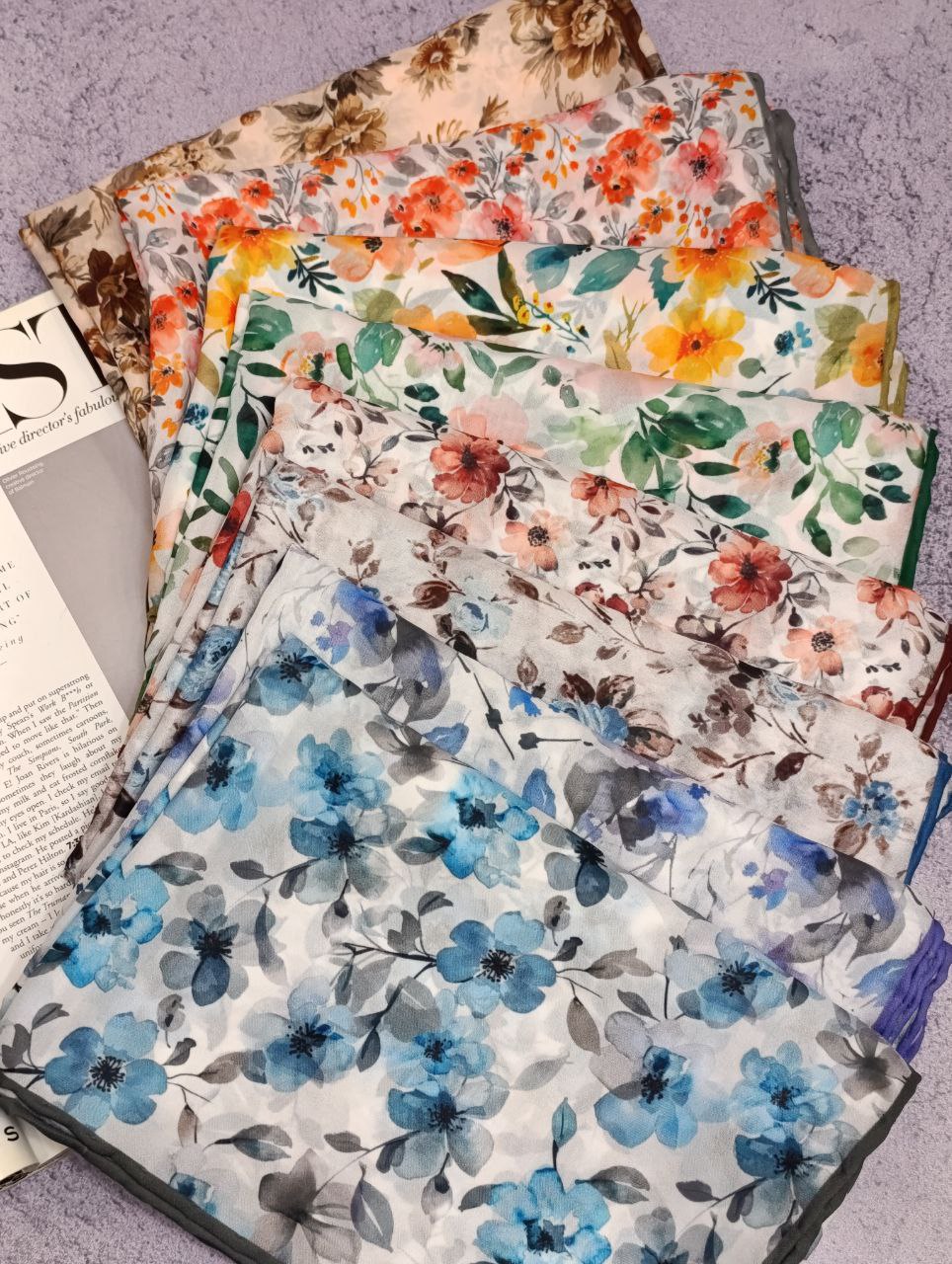 روسری حریردستدوز بسته8طرحی کد r64 (عمده)