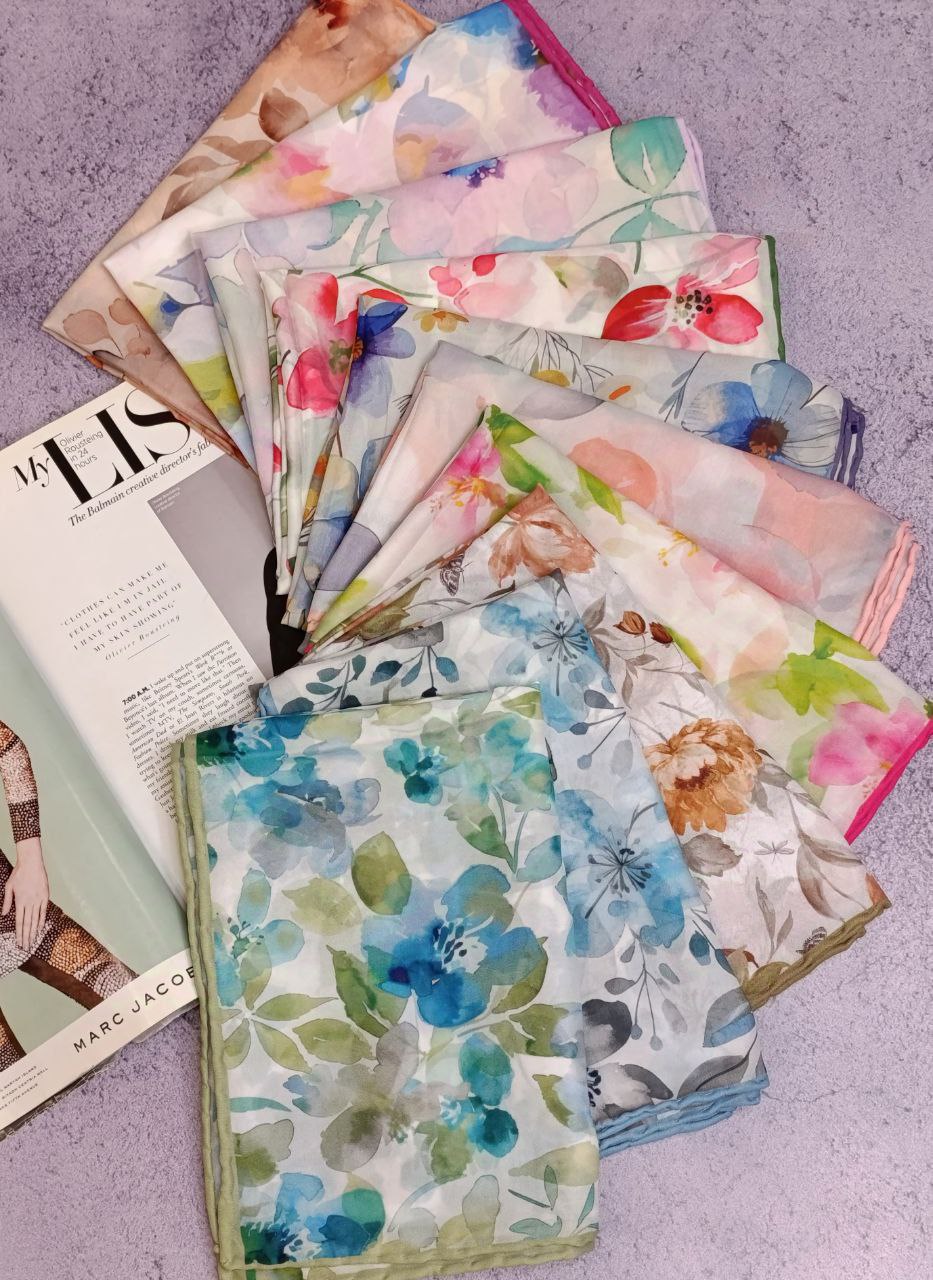 روسری حریردستدوز ابرنگی بسته10طرحی کد r56 (عمده)