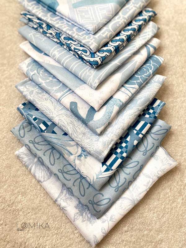 💙خرید مینی اسکارف پک آبی طرح‌دار بسته ۱۰ عددی | فروش عمده مینی اسکارف باکیفیت