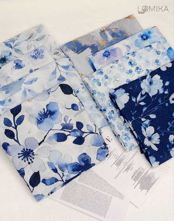 روسری پلیسه پک ابی بسته8طرحی کد r129 (عمده)