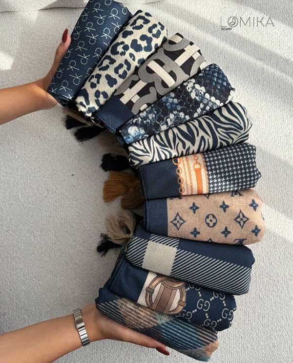 خرید شال جیر پک سورمه‌ای طرح‌دار بسته ۱۰ عددی | فروش عمده شال جیر باکیفیت