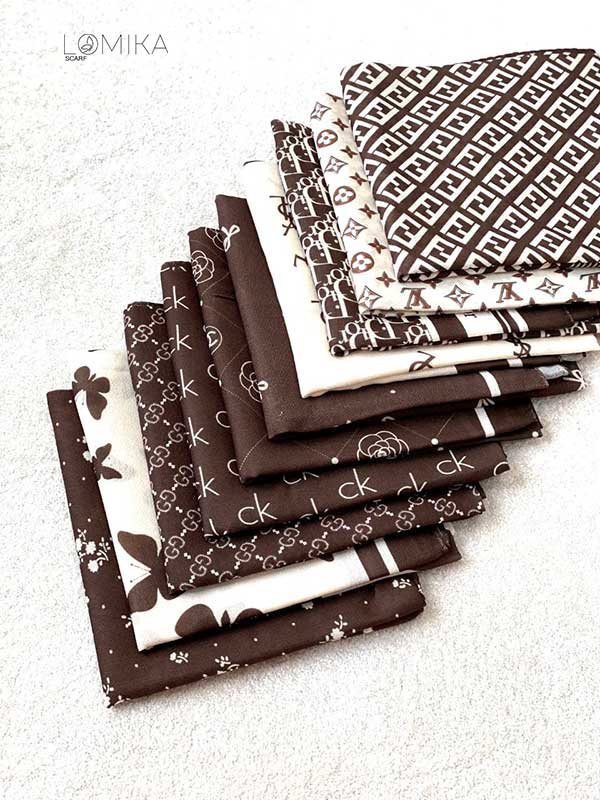 مینی اسکارف پک قهوه ای بسته10طرحی کد mt60 (عمده)