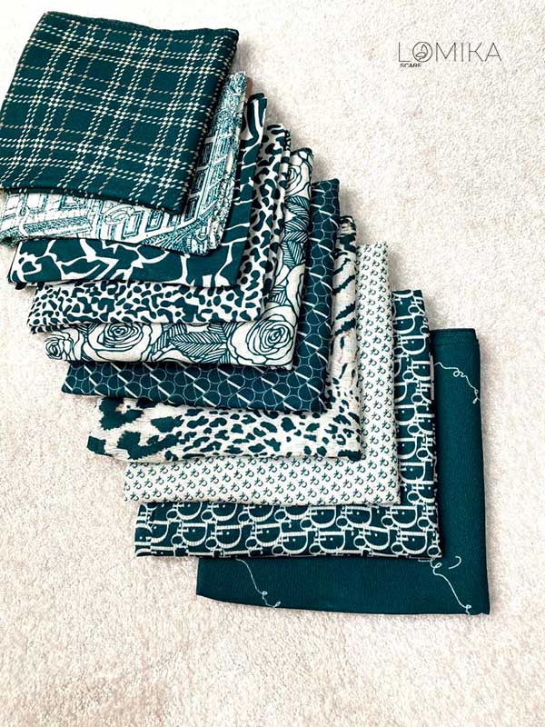 مینی اسکارف پک زمردی بسته10طرحی کد mt85 (عمده)