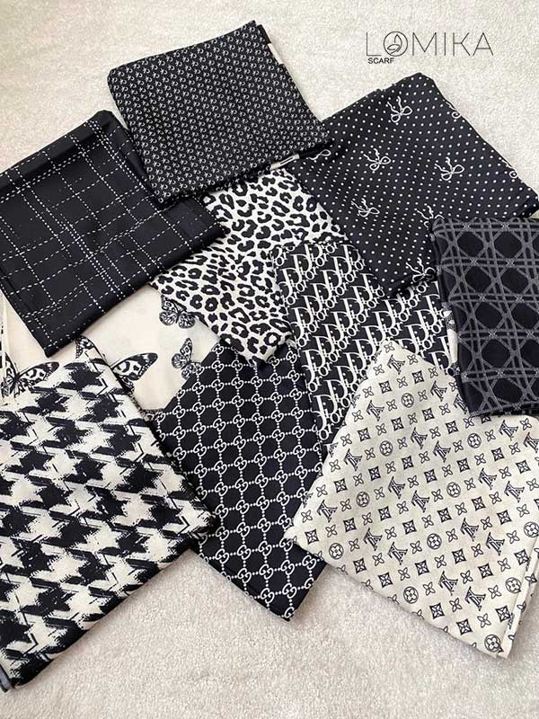 مینی اسکارف پک سفیدمشکی بسته10طرحی کد mt73 (عمده)