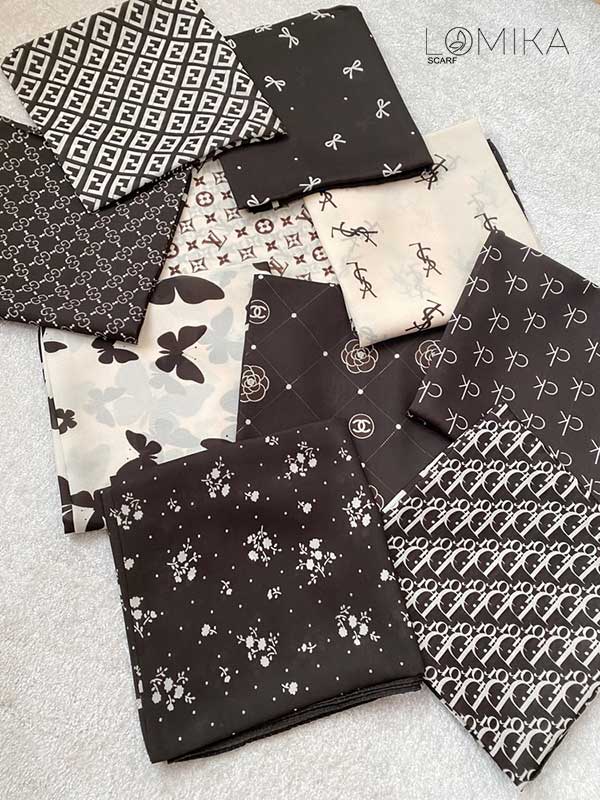 مینی اسکارف پک قهوه ای بسته10طرحی کد mt60 (عمده)