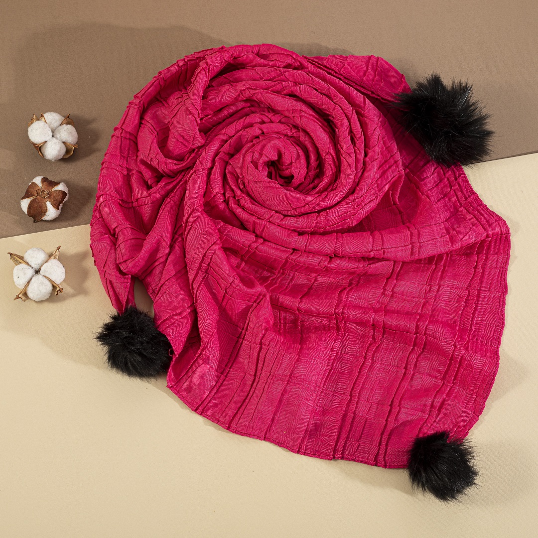 روسری پلیسه پم پم مناسب پاییز و زمستان بسته20رنگی کدrp4 (عمده)
