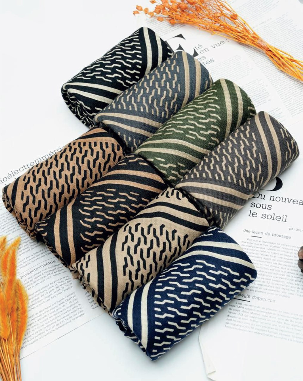 روسری چاپ خیس پاییزه بسته8رنگی کد rp6 (عمده)
