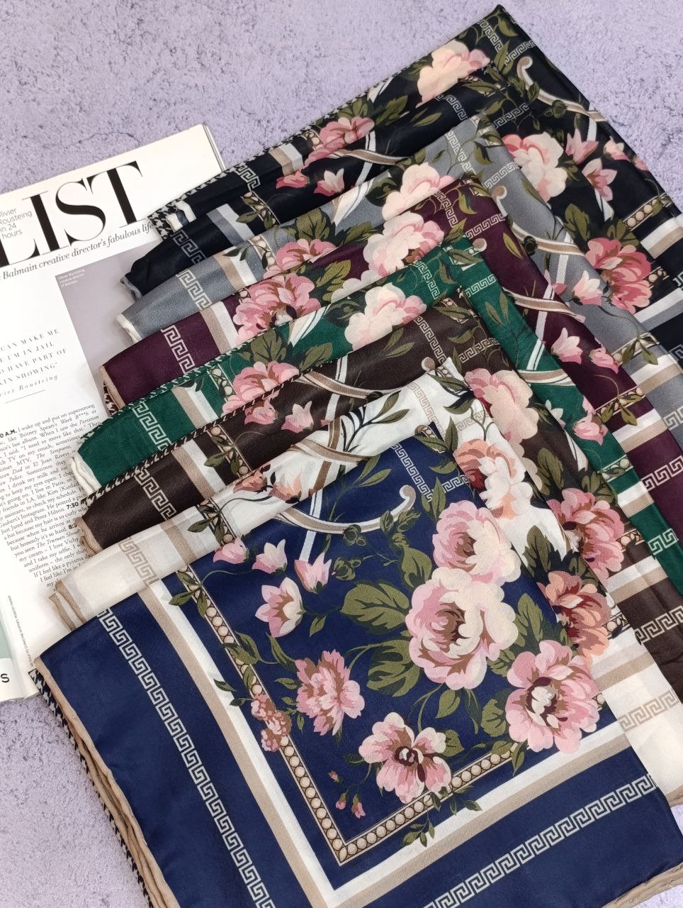 روسری حریر دستدوز بسته8رنگی کد r60 (عمده)
