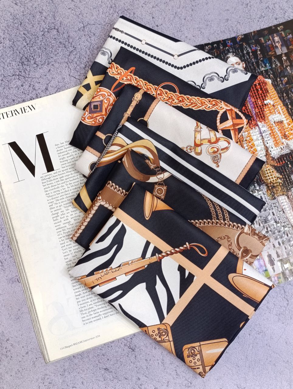 مینی اسکارف ابریشم توییل بسته6طرحی کد mt24 (عمده)
