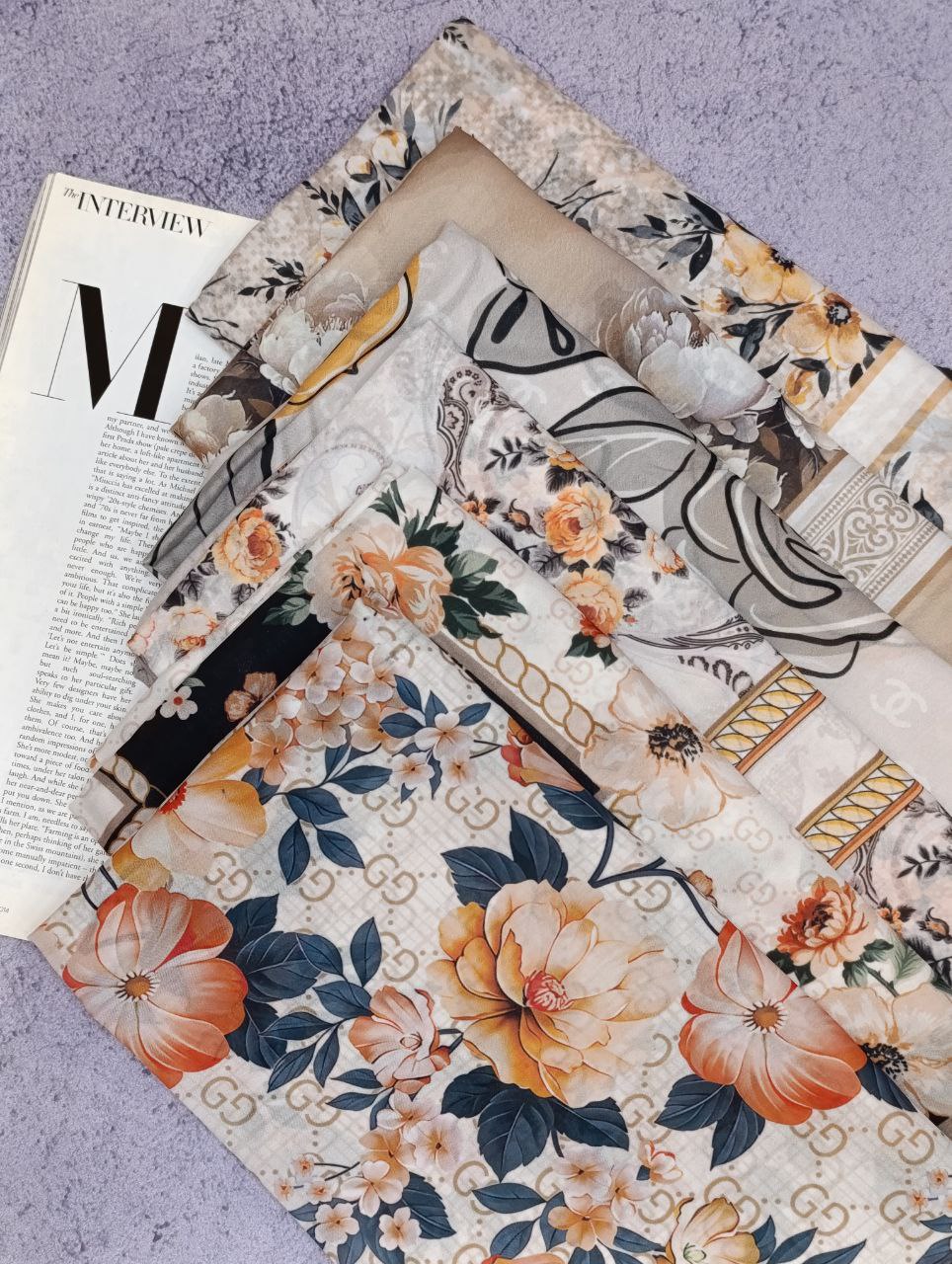 روسری حریر دستدوز بسته6طرحی کد r67 (عمده)
