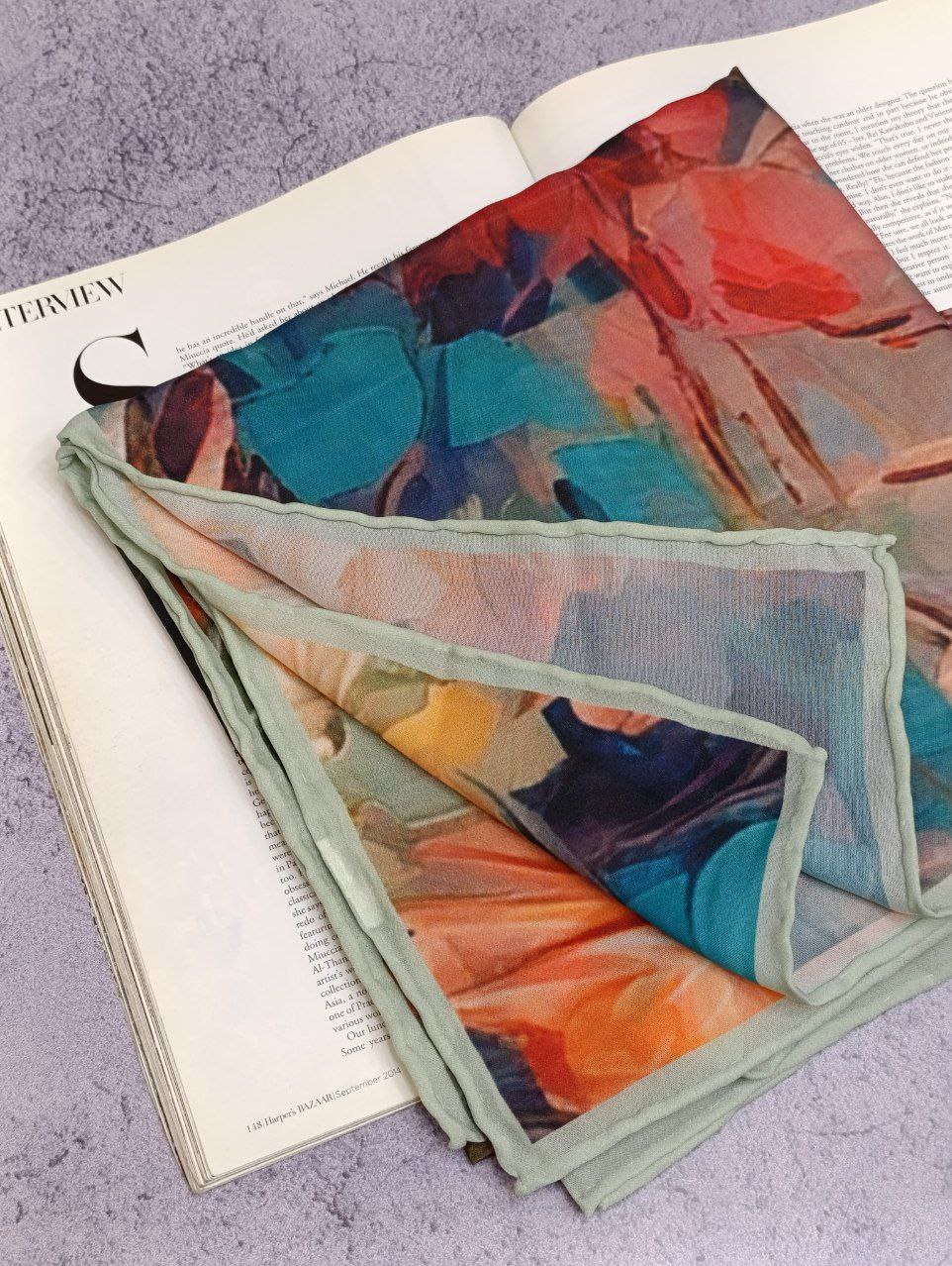 روسری حریر ابرنگی دستدوز بسته8طرحی کد r72 (عمده)
