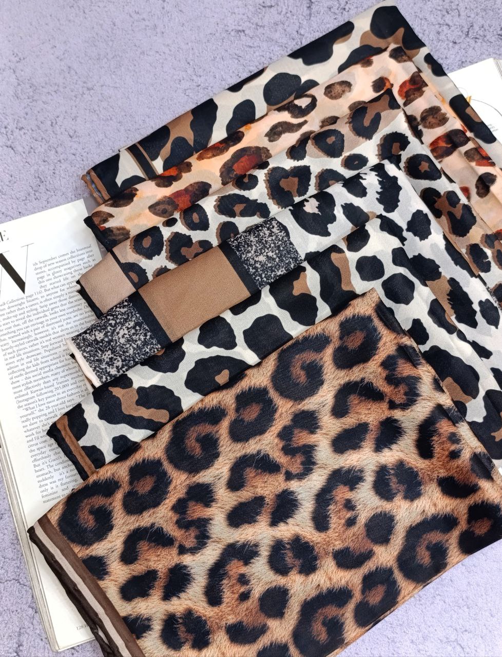 روسری حریر پلنگی دستدوز بسته6طرحی کد r73 (عمده)
