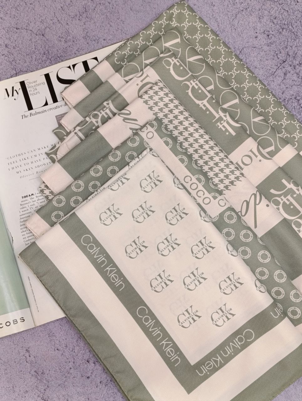 روسری ابریشم توییل پک سبز پاستیلی بسته6طرحی کد r76 (عمده)
