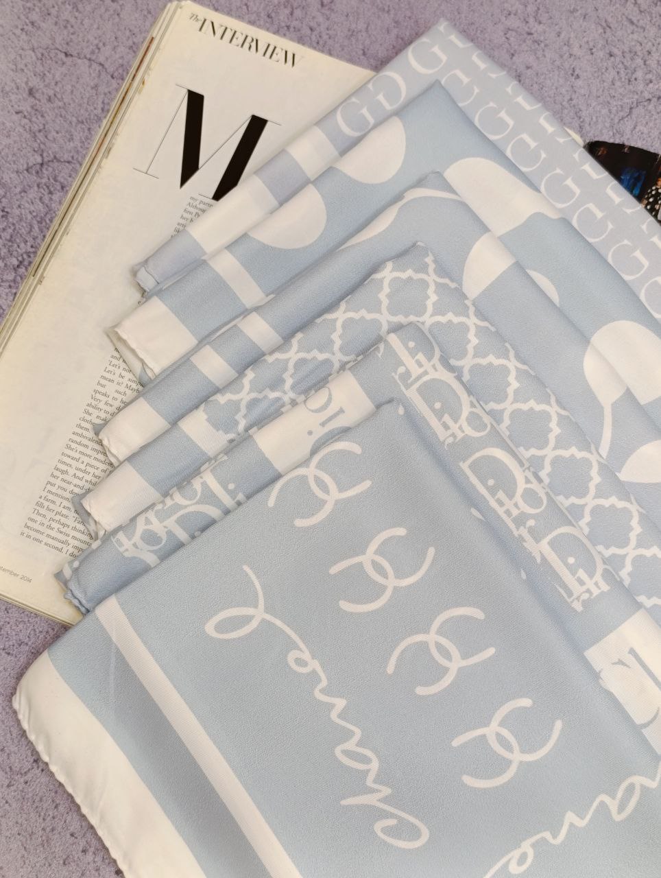 روسری ابریشم توییل پک ابی روشن بسته6طرحی کد r77 (عمده)
