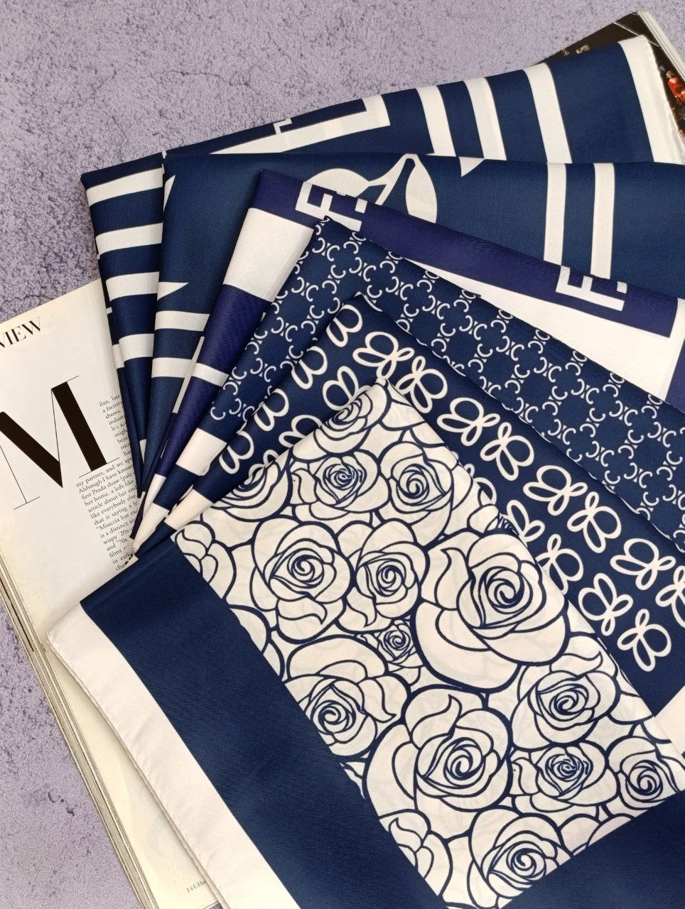 روسری ابریشم توییل پک سورمه ای بسته6طرحی کد r78 (عمده)
