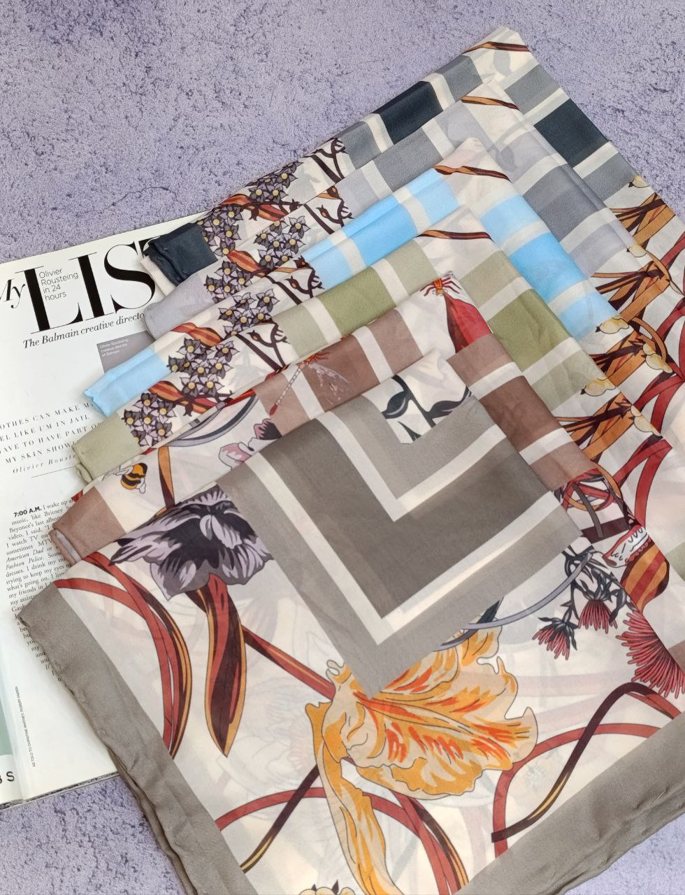 روسری حریر دستدوز بسته6رنگی کد r82 (عمده)
