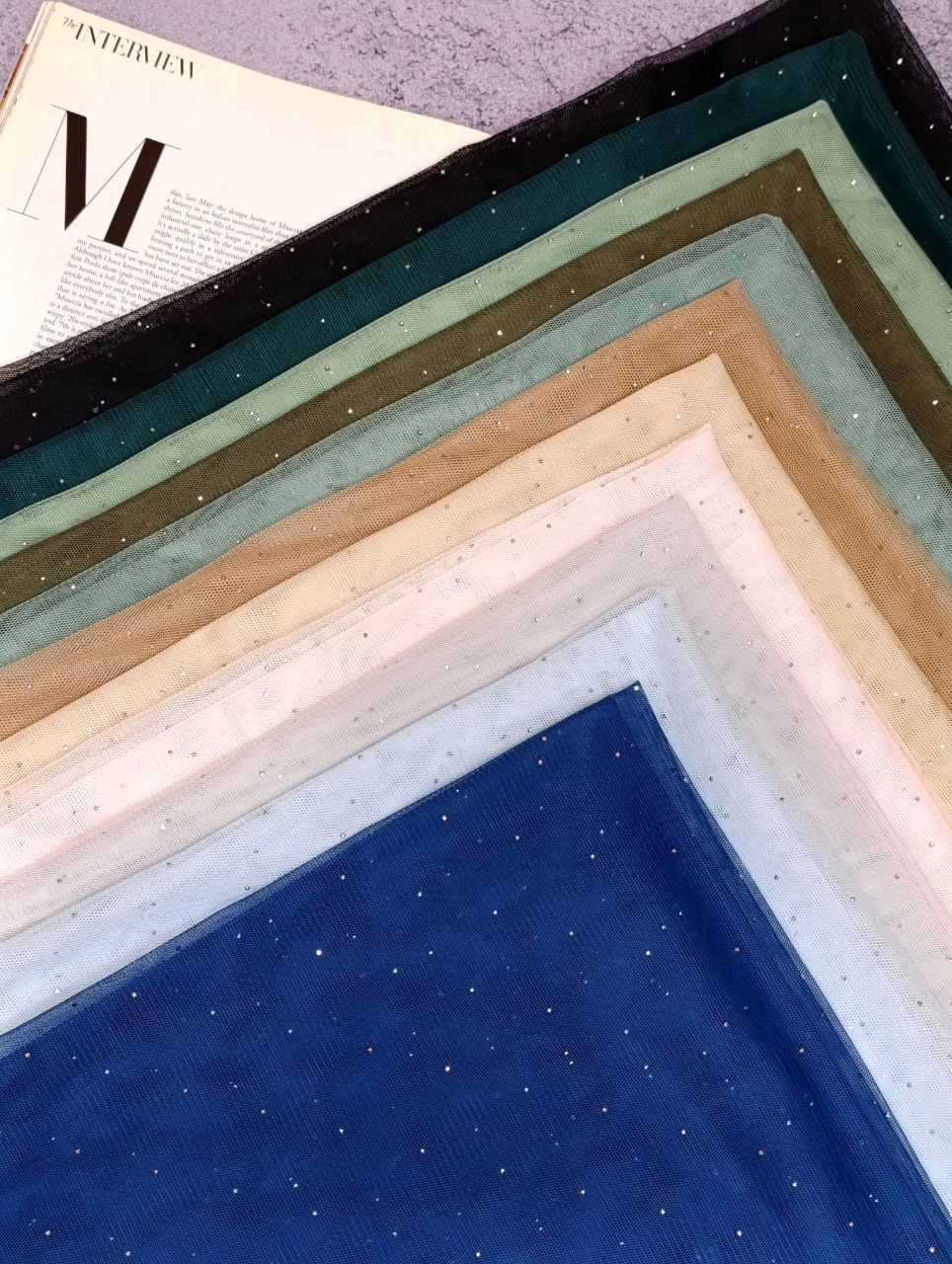 شال توری نگینی بسته12رنگی کد sm63 (عمده)
