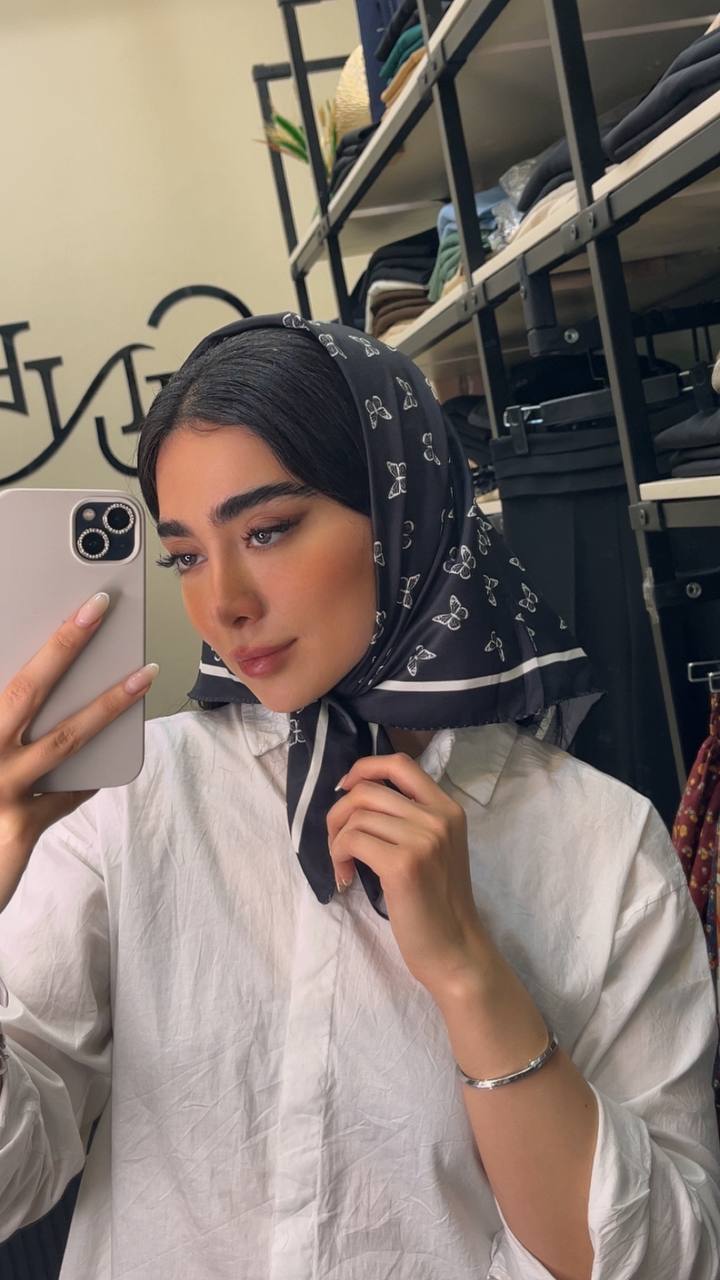 مینی اسکارف ابریشم توییل پک سفیدمشکی بسته6طرحی کد mt40 (عمده)
