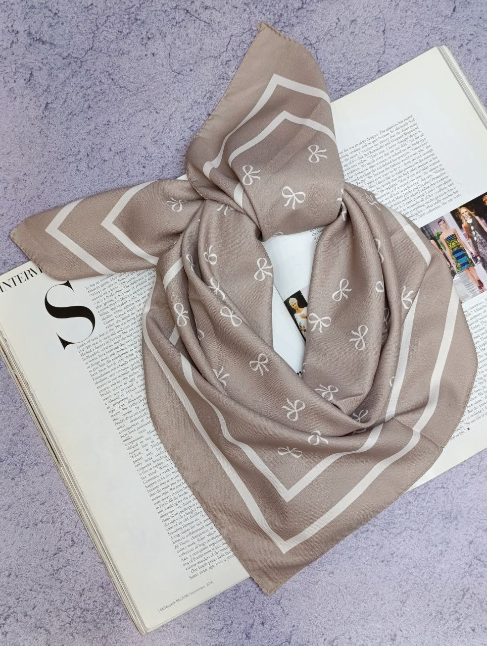 مینی اسکارف ابریشم توییل پک کرم بسته6طرحی کد mt44 (عمده)
