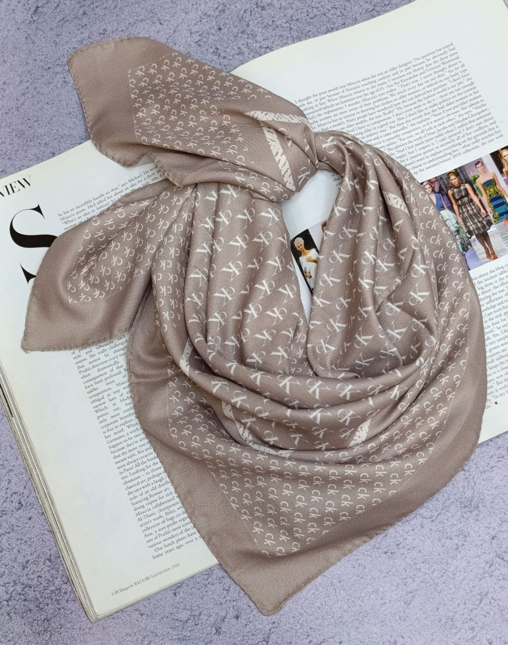 مینی اسکارف ابریشم توییل پک کرم بسته6طرحی کد mt44 (عمده)
