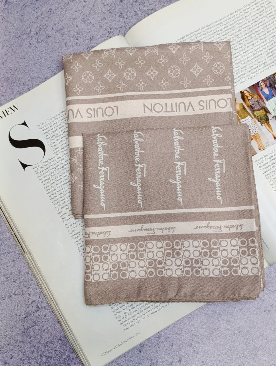 مینی اسکارف ابریشم توییل پک کرم بسته6طرحی کد mt44 (عمده)
