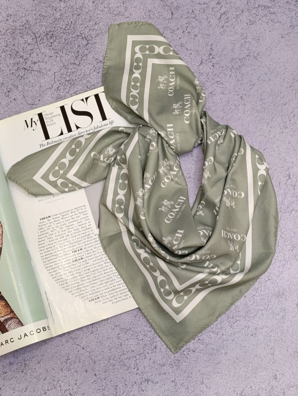 مینی اسکارف ابریشم توییل پک سبزپاستیلی بسته6طرحی کد mt45 (عمده)
