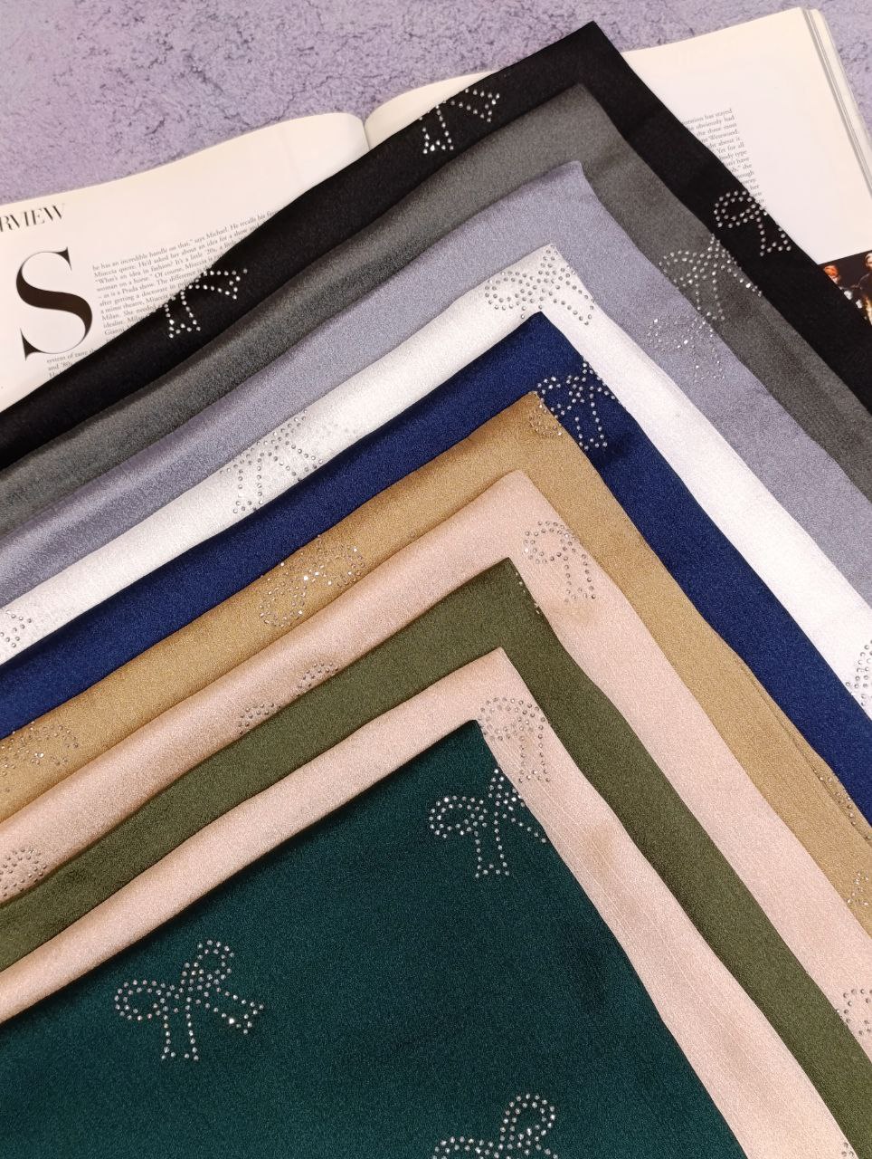 شال کریستال پاپیون نگینی بسته10رنگی کد sm70 (عمده)
