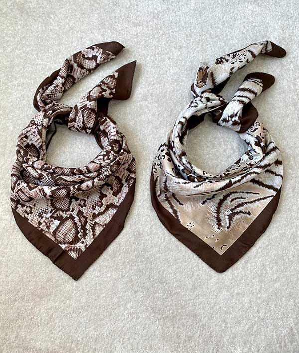 🤎خرید مینی اسکارف پک قهوه‌ای طرح‌دار بسته ۱۰ عددی | فروش عمده مینی اسکارف باکیفیت

