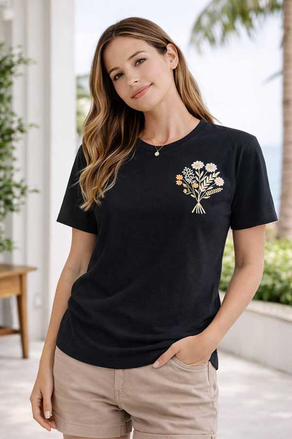 تیشرت گلدوزی طرح گل بسته6رنگی کد t3 (عمده)
